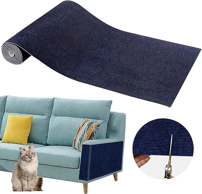 Cat Scratch Furniture Protector Pads with Self-Adhesive Backing, 98.5"X15.8" Navy Blue Randomly Cutting Trimmable Cat Scratch Carpet Mat Post Tree Shelves Cover Replacement for Sofa,Couch,Door,Corner