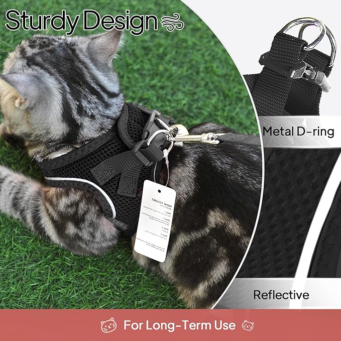 TwoEar Cat Harness Escape Proof, Soft Dog Vest Harness Adjustable, Breathable Mesh Step-in Puppy Walking Jacket Reflective Easy Control for Extral Small Pets for Outdoor Walking(XXXS, Black)
