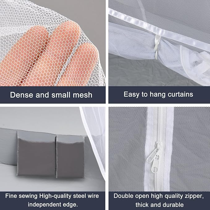 AMMER Portable Mosquito Net Tent for Beds, Pop-Up Foldable Mosquito Netting Folding Design with Net Bottom,2 Entries,Suit for Twin to King Size Bed (79x71x59inch)