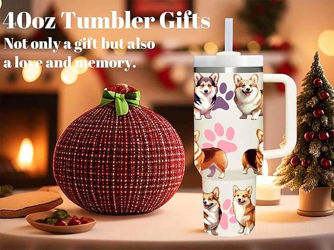 40 OZ Corgi Tumbler with Handle.Dog Lover Gifts.Unique Birthday Christmas Gifts for Dog Lover.Personalized 40 OZ Dog Tumbler Gifts for Women Men.