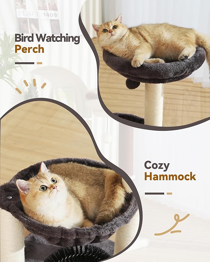 HOOPET Cat Tree Tower for Indoor Cats,27.8 Inches Multi-Level Cat Tree with Scratching Posts Plush Basket & Perch for Play Rest, Cat Activity Tree with Dangling Ball for Kittens/Small Cats…