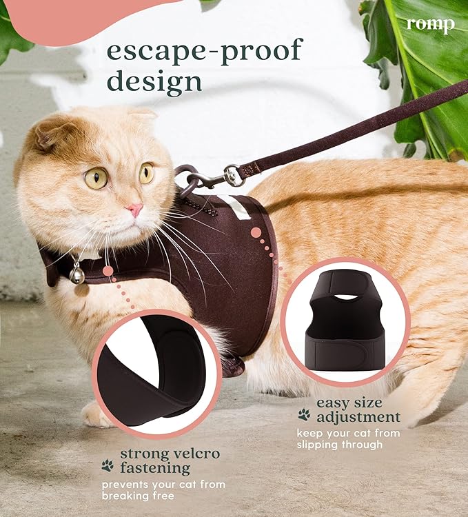 Cat Harness, Collar & Leash Set - Escape Proof Adjustable Choke Free Velcro Harness Vest for Walking Cats & Kittens (Sable Brown, Large)