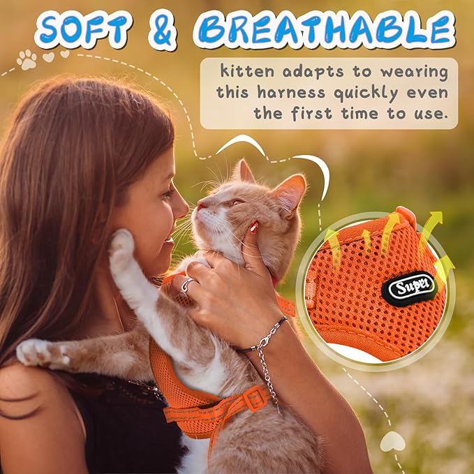 Supet Cat Harness and Leash Set for Small to Large Cats Adjustable Cat Vest Harness with Reflective Trim Universal Cat Leash and Harness for Cats/Puppies