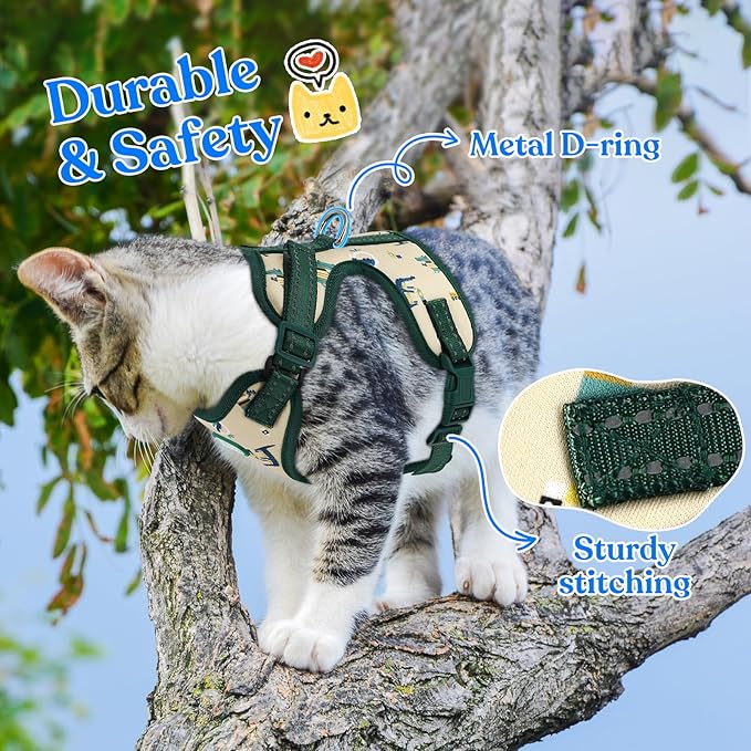 Supet Cat Harness and Leash for Walking Escape Proof, Adjustable Harness for Cats, Easy Control Small Cat Harness for Medium Large Kitten Lattice Crocodile Green S