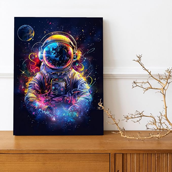 Astronaut Decor Wall Art Spaceman Wall Decor Astronaut Poster Spaceman Pictures for Wall Galaxy Canvas Print Painting Framed Artwork for Bathroom Bedroom Living Room 16"x20"