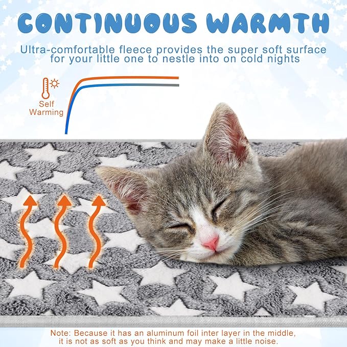 2 Pcs Self Warming Cat Bed Cute Dog Cat Thermal Mat Self Warming Star Cat Mat Pet Heating Pad Cat Blanket for Indoor Outdoor Washable(Large Star,24 x 18)