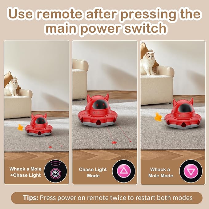 2-in-1 Interactive Cat Toys for Indoor Cats, Automatic Cat Toy with 7 Holes Mice Whack A Mole Moving Feather, Smart Cat Toy (Red)