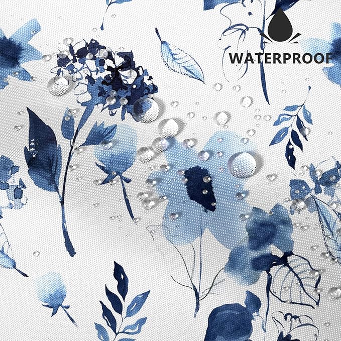 AWERT Blue Floral Shower Curtain for Bathroom Watercolor Ink Flowers Shower Curtain with Hooks Waterproof Fabric Bathroom Decor 72x84inch