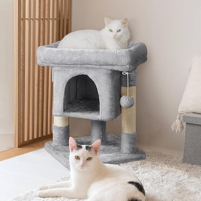 Yaheetech 23.5in Cat Tree Tower, Cat Condo with Sisal-Covered Scratching Posts, Cat House Activity Center Furniture for Kittens, Cats and Pets - Light Gray