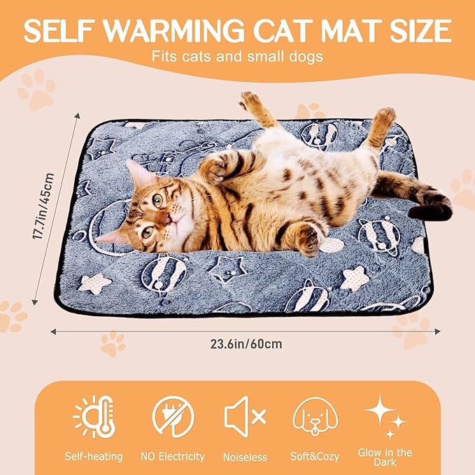 Paw Legend Self Warming Cat Bed Mat (23.6" x 17.7") Self Heating Cat Dog Pad Ultra Soft Extra Warm Thermal Indoor Outdoor Sleeping Washable Non-Slip Bottom Dog Heating Pad