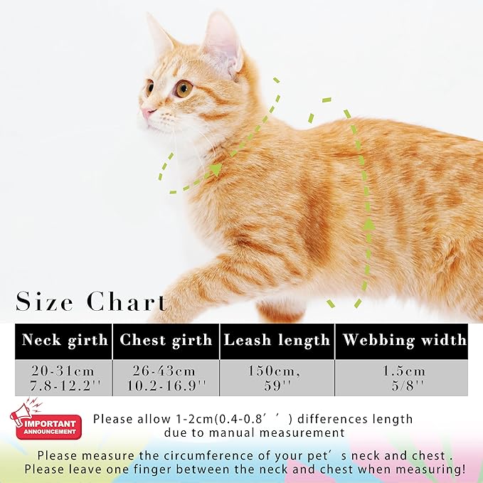 Cat Harness and Leash Set, Adjustable Kitten Harness Escape Proof Cats Harness, Soft Lightweight Walking Travel Pet Harness, Cute Kitty Harness Leash Set for Small Medium Cats, Hawaii Green