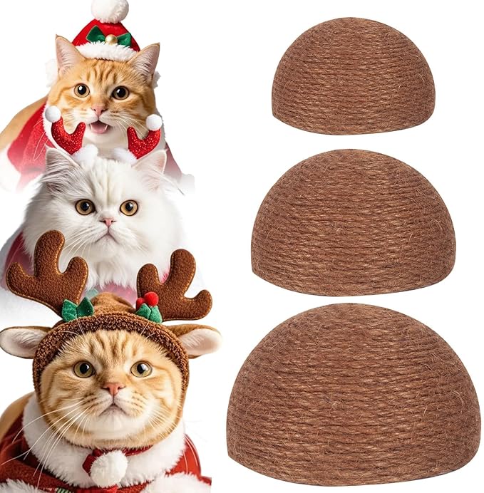 PowerKing Replacement Cat Scratching Post Caps, 3 Pieces Natural Sisal Mushroom Caps Cat Scratch Post Refill Parts for Refurbishment Decoration (Brown)