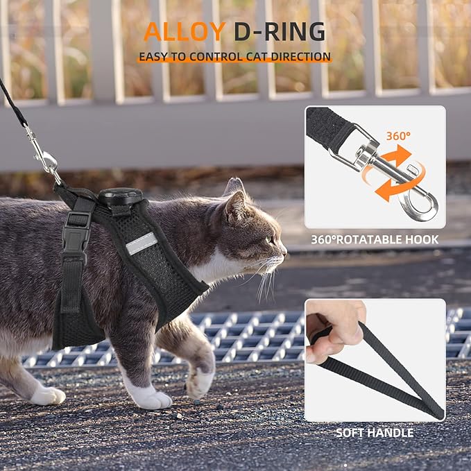 AirTag Cat Harness and Leash for Walking, Integrated Cat Vest with 100% Waterproof Air Tag Holder, Escape Proof Reflective Adjustable Vest Harnesses with Apple Air Tag Case for Cats, Kittens, Puppies