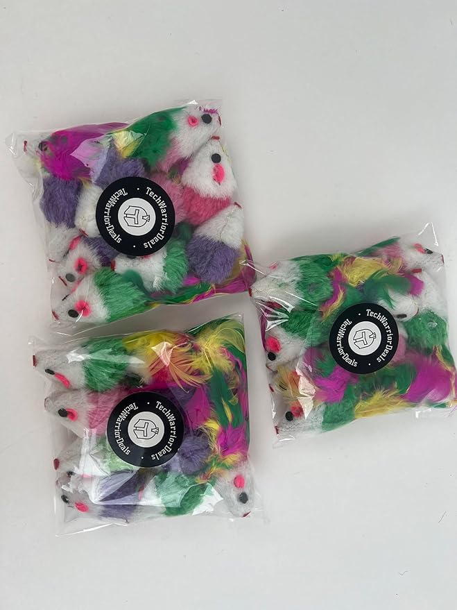 10PCS Cat Toy Mice Rattle Set,Interactive Cat Toy for Indoor Cats and Kittens,Assorted Color Catnip Toys Feather Tail