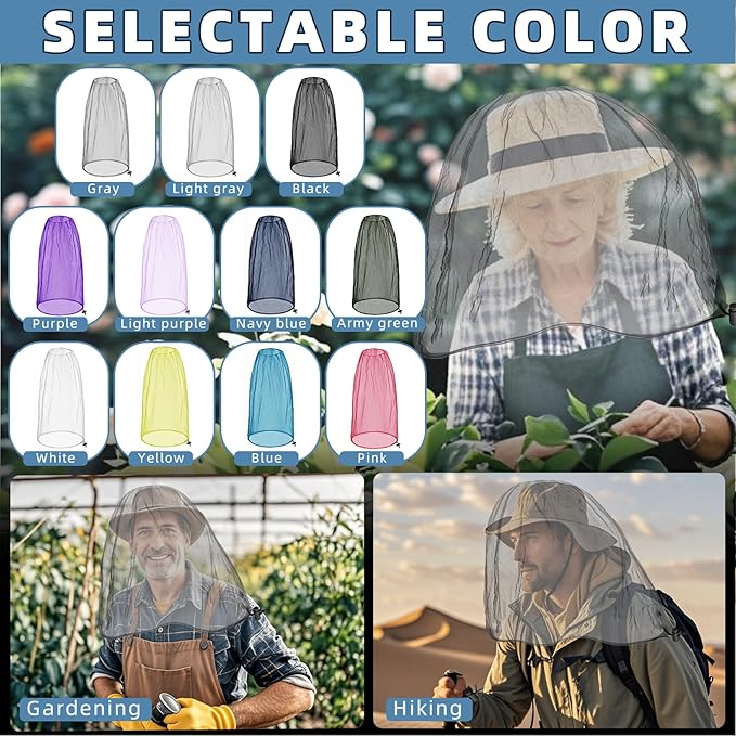 2 Pack Ultra Large Mosquito Net 42x25 Inches Mosquito Head Net Oversized Insect Netting Bug Fits Most Hats for Gardening Hiking Fishing Traveling(Light Gray)