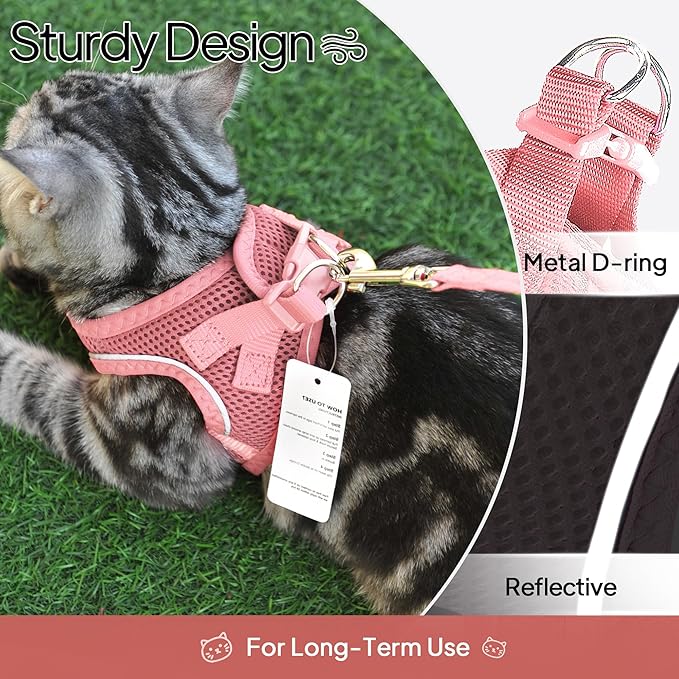 TwoEar Cat Harness Escape Proof, Soft Dog Vest Harness Adjustable, Breathable Mesh Step-in Puppy Walking Jacket Reflective Easy Control for Extral Small Pets for Outdoor Walking(XXS, Pink)