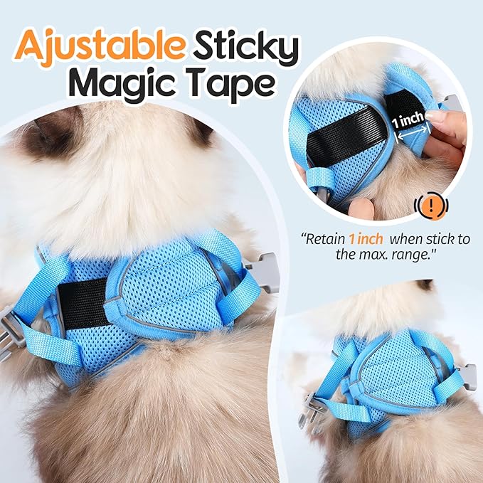 Dooradar Cat Harness and Leash Set, Escape Proof Lightweight Kitten Harness, Soft Breathable Reflective Vest for Outdoor Walking Traveling, Adjustable for Large Cats, Orange & Blue, L