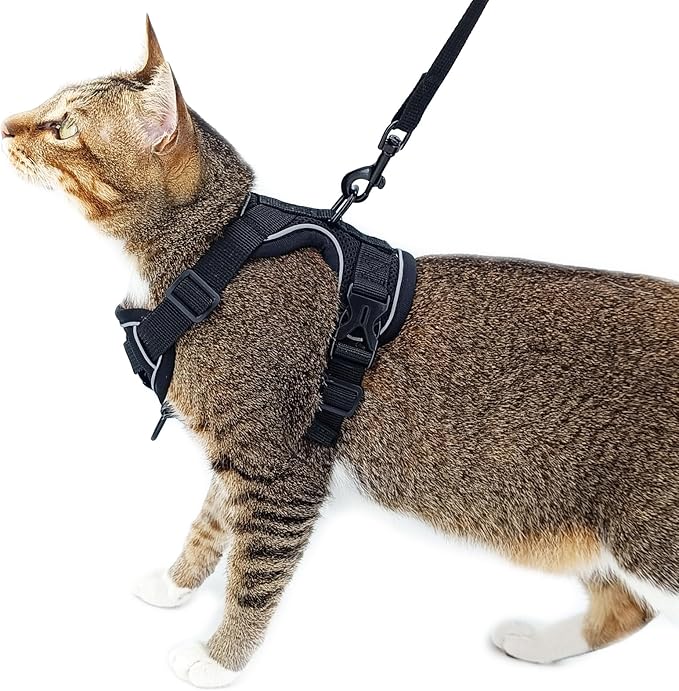 Cat Harness and Leash Set Escape Proof Tactical Extra Large Kitten Harness Emotional Support Cat Vest, Black, XL
