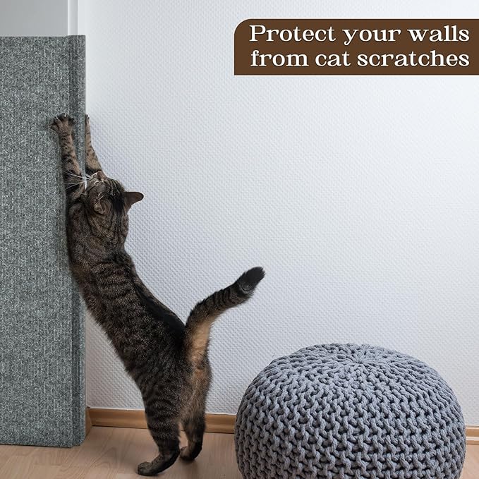 Cat Scratching Mat, 78.7"x15.7" Cat Carpet Self-Adhesive Carpet Mat Trimmable Replacement for Cat Tree, Cat Wall Scratcher, Cat Scratching Post, Shelf Shelves Couch Furniture DIY Protector, Light Grey