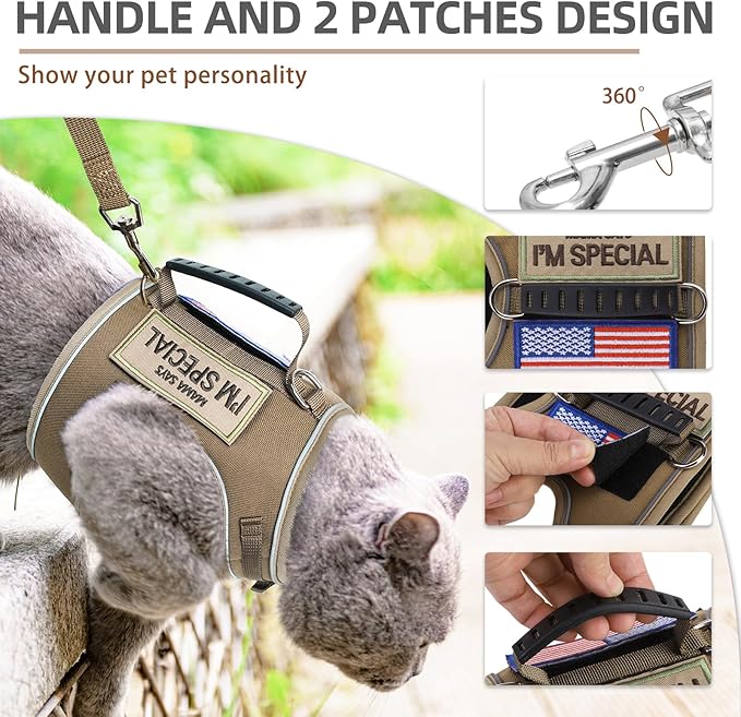 PUPTECK Soft Mesh Cat Vest Harness and Leash Set Puppy Padded Pet Harnesses Escape Proof for Cats Small Dogs Rabbits Bunny, Tactical Yellow, M