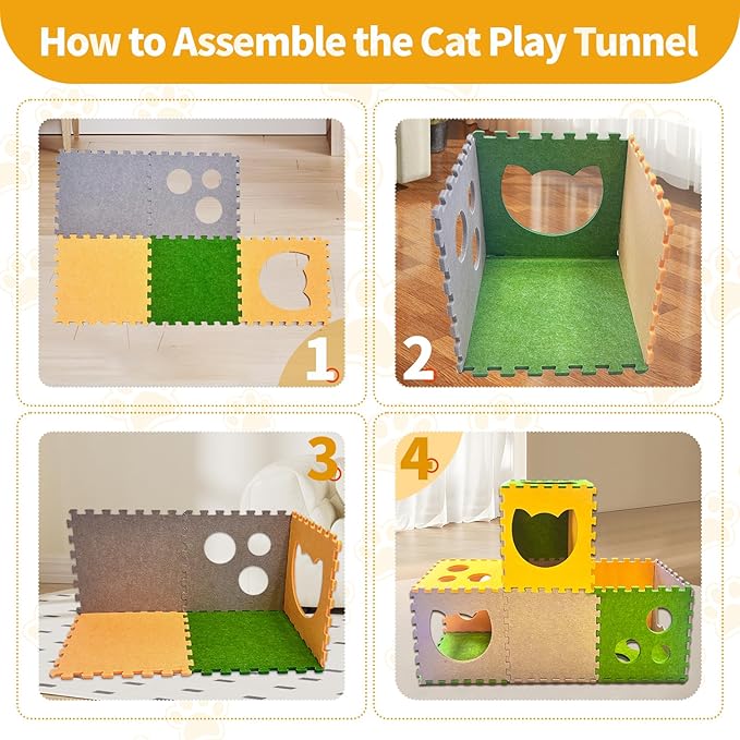 16 Pcs DIY Cat Play Tunnel, Foldable Cat Hideaway Cave Felt Cat Tunnel, Soft Felt Pet Kitten Play Tubes and Tunnels with Interactive Peek Hole, Cat Tunnel Bed for Indoor Cats