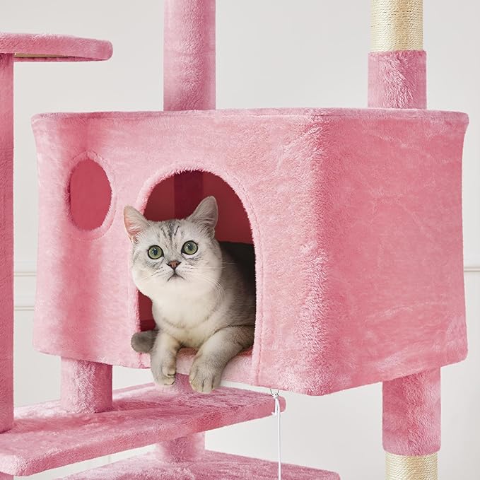 Yaheetech XL Cat Tree, 80in Multi-Level Cat Tower w/Cat Scratching Posts, Double Cat Condo, Perched Platforms and Dangling Balls, Cat Activity Center for Kittens Pets, Pink