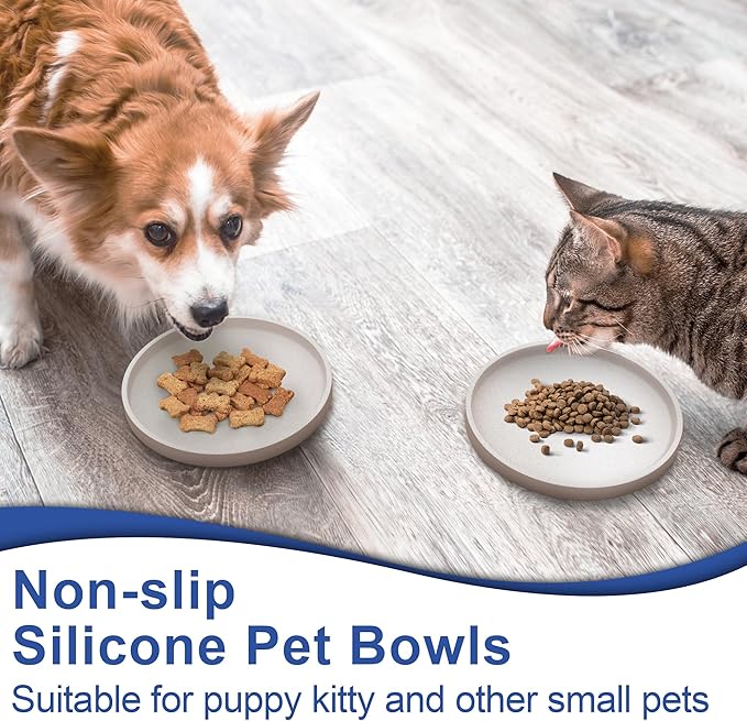 Arespark Pet Silicone Food Mat, Set of 4 Nonslip Waterproof Feeding Bowl Mat with Raised Edges for Food and Water Prevent Spills, Round Eating Tray for Dog Cat Puppy Kitten, 6'' x 6''