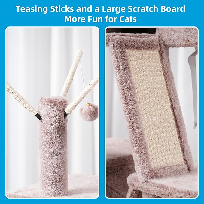 Hey-brother Cat Tree, 53 inch Cat Tower for Indoor Cats, Cat House with Padded Platform Bed, Toy Balls, Large Cozy Condo, Hammocks and Sisal Scratching Posts, Muchroom MPJ019-SMU