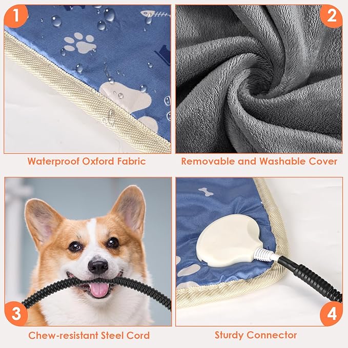 Dog Heating Pad, 9 Adjustable Temperature Pet Heating Pad, Electric Heating Blanket for Dogs, Heated Dog Pad Mat with Chew Resistant Cord for Puppy Cat Animal, 28"x18"