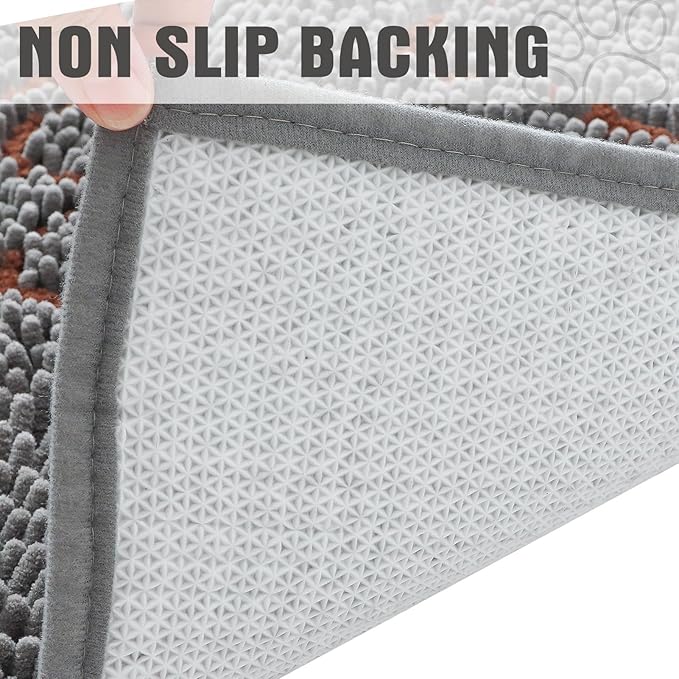 EXPAWLORER Dog Door Mat for Muddy Paws - Highly Absorbent Microfiber Dog Rug, Soft Chenille Dog Runner Rug Indoor Outdoor Floor, Non-Slip Large Pet Paw Cleaning Washable Mud Mat for Bathroom, Grey