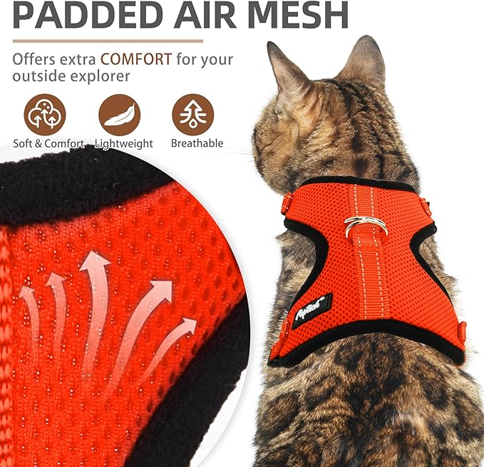 PUPTECK Cat Harness and Leash Set Escape Proof, Reflective Adjustable Soft Mesh Kitten Vest Harness for Walking Travel, Orange, S