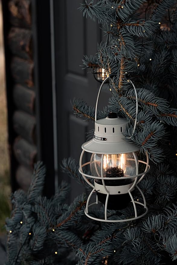 Barebones Railroad Lantern – Vintage White, Vintage-Inspired LED Camping Lantern with Rechargeable Battery – Adjustable Brightness Outdoor Light for Camping Gear, Backyard, and Home Decor