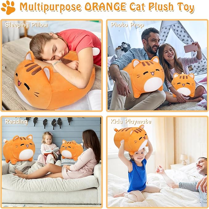 Auspicious Beginning Orange Cat Stuffed Animal - 16'' Plush, Kawaii Cat Plush Toy, Soft Kawaii Stuffed Animal Pillow Doll for Kids' Birthdays & Home Decoration