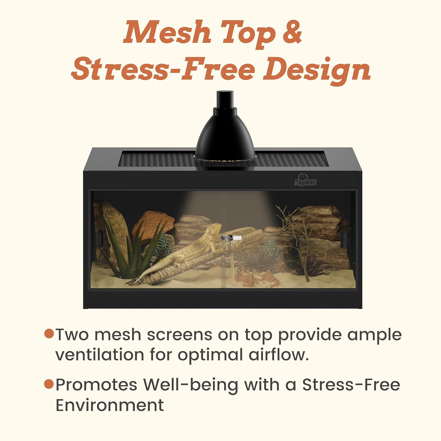 20 Gallon PVC Reptile Enclosure, RepWild 24"x18"x12" Terrarium/Tank with Heavy-Duty Screen Top, Glass Sliding Doors & Lock for Bearded Dragons, Ball Python, Geckos, Lizards