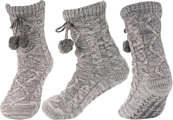 BambooMN Extra Thick Cozy Fuzzy Animal Thermal Cabin Plush Fleece-lined Knitted Crew Socks