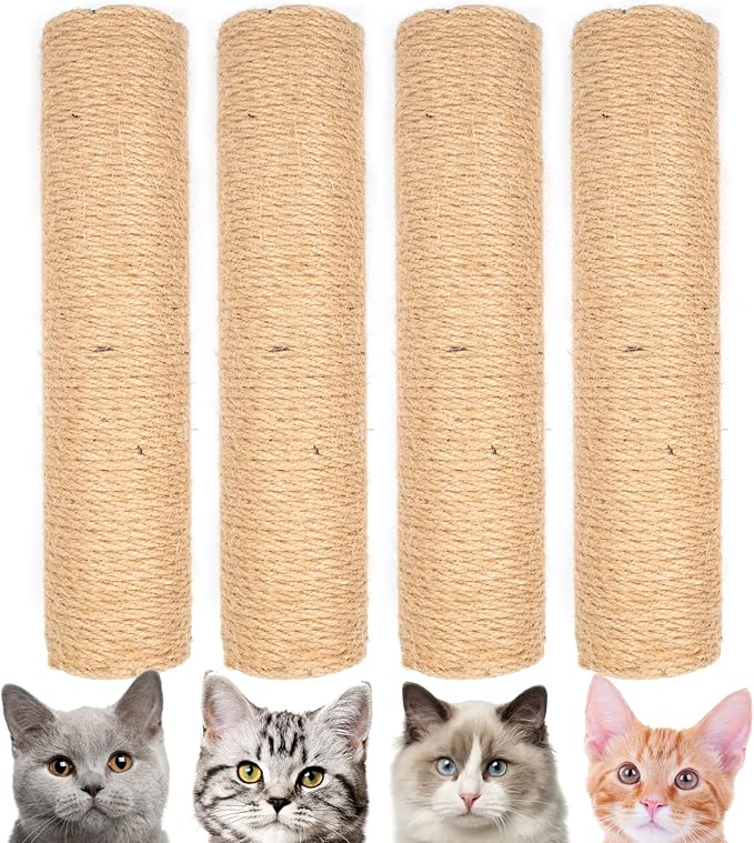 4PCS 12 Inch Cat Scratching Post with Natural Sisal Rope Cat Scratch Pole Cat Scratching Tree Scratching Posts for Indoor Cats Replacement Part Accessories for DIY Cat Tower Cat Hammock