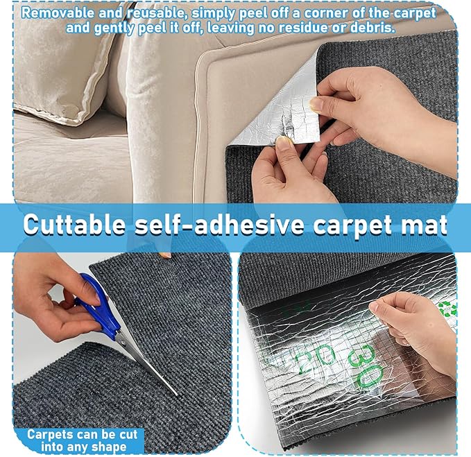 Trimmable Cat Scratching Post Carpet Covered 78.7”x15.8” Self-Adhesive Cat Tree Shelves Replacement Parts Mat Cat Scratcher for Cat Tree Shelves Steps Couch Furniture DIY Protector(Dark Gary)