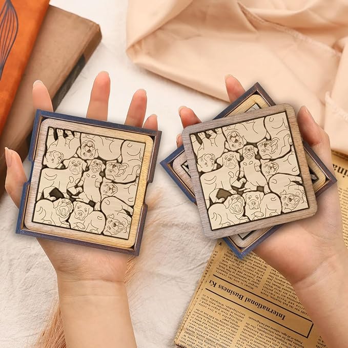 02 Rottweiler Dog Coaster - Rottweiler Dog Puzzle Wooden Coaster Set - Interlocking Jigsaw Drink Mats with Laser-Cut Design for Rottweiler Lovers (Rottweiler Dog)