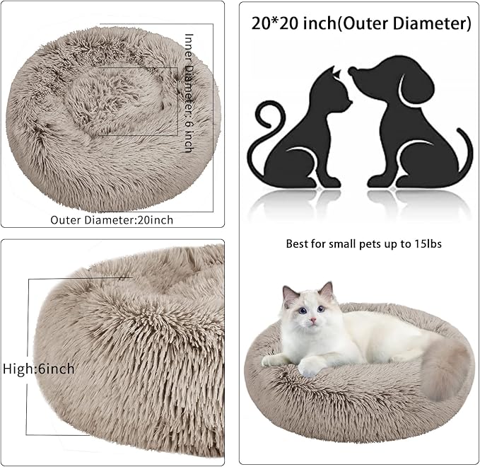 Nisrada Cat Beds for Indoor Cats,20 Inch Dog Bed for Small Melium Large Dogs, Washable-Round Pet Bed for Puppy and Kitten with Slip-Resistant Bottom