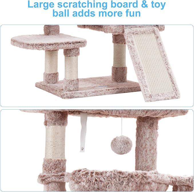 Hey-brother Cat Tree, Cat Tower for Indoor Cats, Cat House with Large Padded Bed, Cozy Condo, Hammocks, Sisal Scratching Posts, Big Scratcher, Muchroom MPJ006SMU