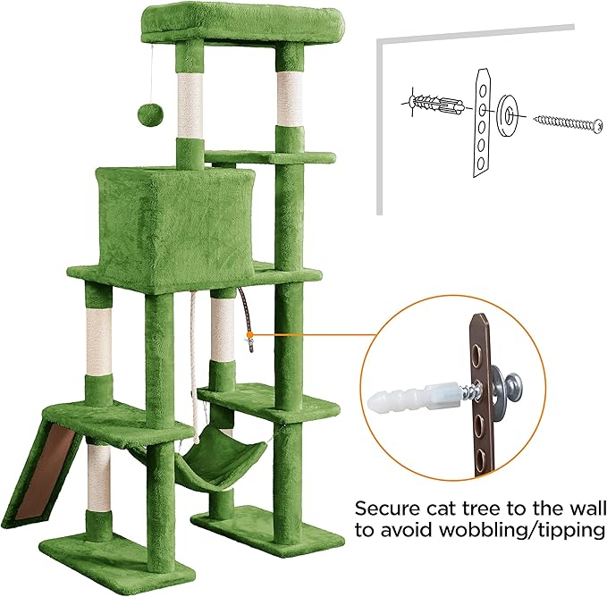 Yaheetech Cat Tree Cat Tower, 63in Multi-Level Cat Tree for Indoor Cats, Tall Cat Tree w/Sisal-Covered Scratching Posts & Condo, Cat Furniture Activity Center for Cats Kitten, Green