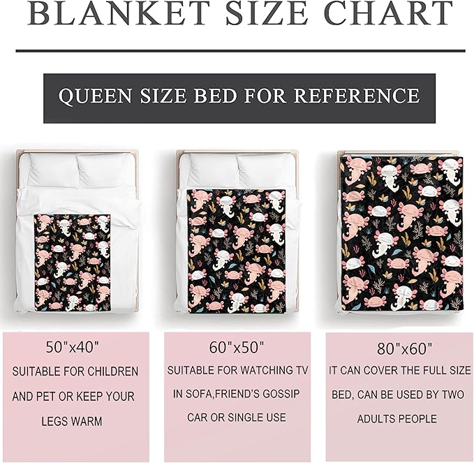 Axolotl Blanket Ultra Soft Flannel Throw Blanket Gifts for Axolotl Lovers Blankets for Girls Boys Kids Women Adults Stuff 80"X 60"