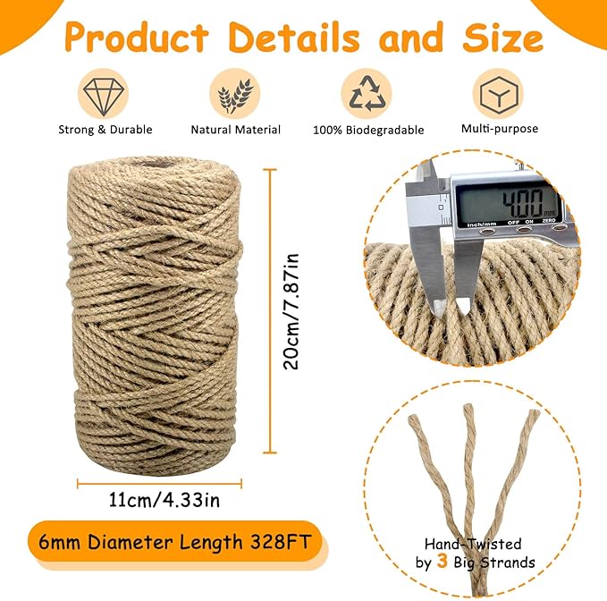 Jute Rope for Cat Scratch Post 1/6" mm Diameter 328 FT Cat Natural Hemp Rope Cat Tower Repair Rope Cat Tree Rope Replacement Recovering and DIY