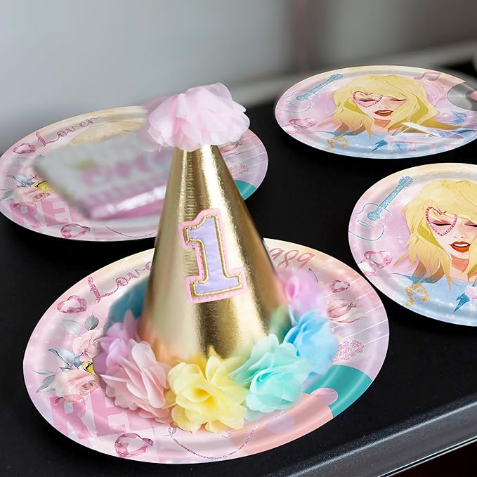 96 Pcs Birthday Party Plates Napkins Forks Supplies Paper Tableware Set Disposable Table Decorations for Girls Birthday Party, Serves 24 Guests