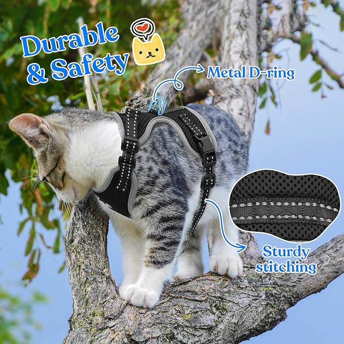 Supet Cat Harness and Leash for Walking Escape Proof, Adjustable Harness for Cats, Easy Control Large Cat Harness for Medium Small Cat, Black M