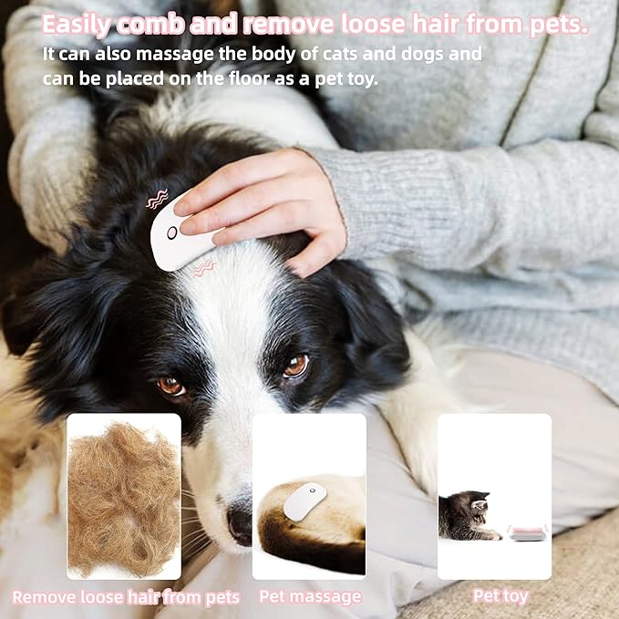 2 Packs Electric Massage Pet Hair Brushes, Hand-Held Portable Vibration Brushes, Remove Loose Hair of Cats and Dogs, TPE Soft Tooth Comb, Suitable for Pet Massage and Play Toys-Pink
