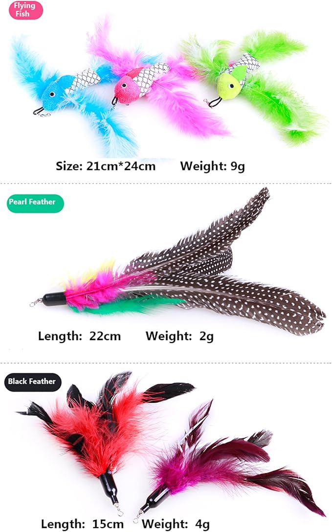 2 Pcs Cat Toys Kitten Toys Assortments, Cat Feather Teaser - Wand Interactive Feather Toy Fluffy Mouse, Bells for Cat, Puppy, Kitty, Kitten CT15-1 Pearl Feather