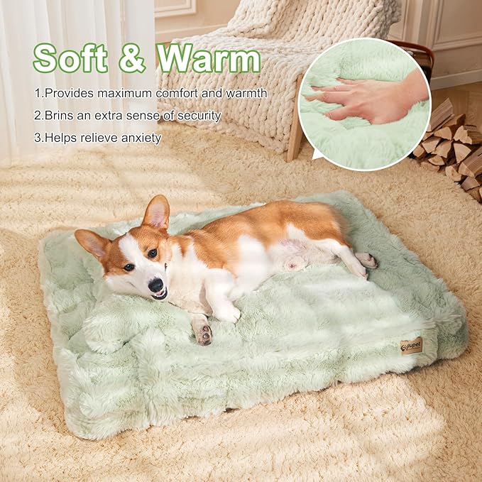 Jiupety Medium Dog Bed for Crate, Mattress with Dog Pillow for Crate Small Dogs, Donut Small Dog Bed. Plush Dog Crate Pad for Medium Dogs Up to 35 Lbs, L(35"*25"*3"), Green.
