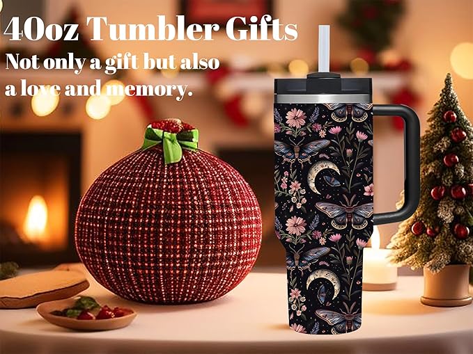 AMZUShome 40 OZ Goth Butterfly Tumbler with Handle.nique Birthday Christmas Gifts for Goth Lover.Personalized 40 OZ Goth Butterfly Tumbler Gifts for Women Men.