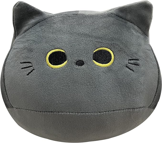 10'' Cute Gray Cat Plush Toys, Soft Cat Pillow Squishy Plushies, Cat Stuffed Animals Kawaii Plush Toys Home Decoration Gift for Cat Lovers Kids Boys Girls (Gray, 10 Inch)